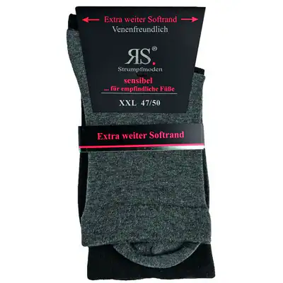 RS Harmony Strumpf ohne Gummi schwarz/grau 2er Pack venenfreundlich weich bequem