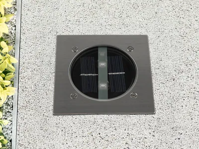 Solar LED-Bodeneinbaustrahler 4-eckig, Edelstahl, Glas, Carlo, IP67