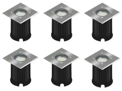 6er-Set LED-Bodeneinbaustrahler Outdoor, eckig befahrbar 800 kg IP65