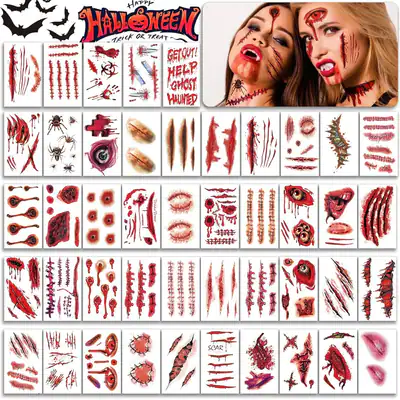 45 Blatt Zombie Narbe Tattoos Wasserdicht Halloween Fake Wundstich SFX Make-up