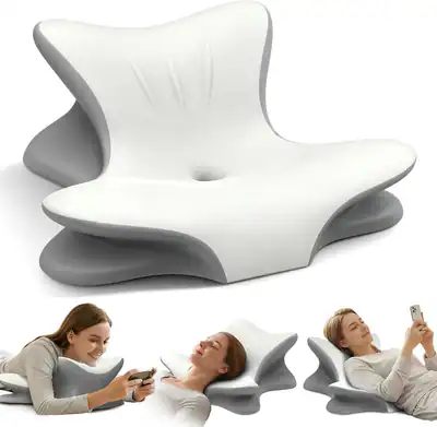 Hals Nackenkissen zur Schmerzlinderung, ergonomisches Lesekissen für Weiß & Grau