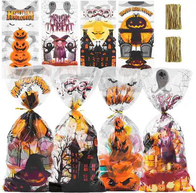120 Stück Halloween Zellophan Leckerlibeutel Goodie Bags Süßigkeiten Party