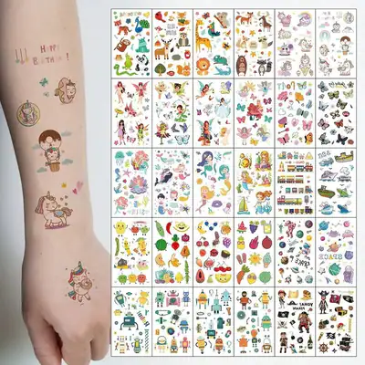 30 Stück süße Cartoon Tattoo Aufkleber, Einhorn, Tier, Meerjungfrau, Auto Rad