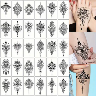 30 Stck. Wasserdichte Schwarze Blumen Temporäre Tattoos für Frauen & Mädchen -