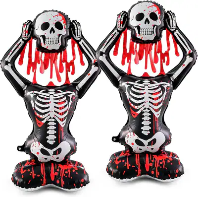 2 Stück 55" Halloween Skelett Ballons Stehend Totenkopf Aufblasbar Folie Auto