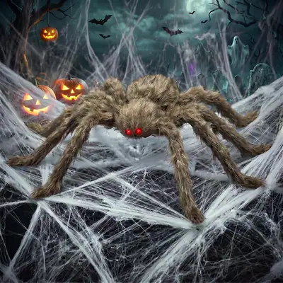 30 Zoll riesiges Halloween pelziges Spinnennetz Set 20 gefälschte Spinnen