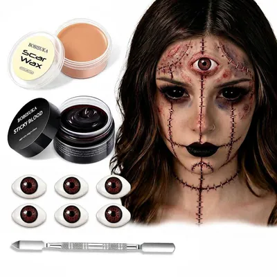 Halloween SFX Spezialeffekte Makeup Set Narbenwachs Kunstblut Augapfel Zombie