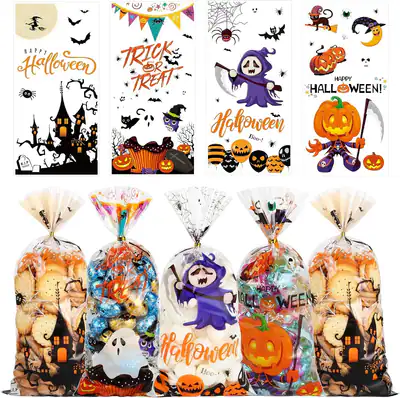 50 Stck. Halloween Zellophan Leckerlibeutel Goodie Bags Süßigkeiten Party