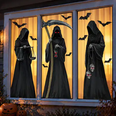 3 Pegatinas Halloween Sensenmann Fledermaus Fenster Klammern Glas Aufkleber Deko