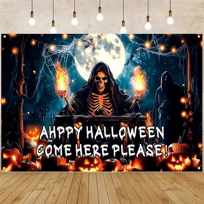 Happy Halloween Banner groß 71x44 Sensenmann Totenkopf Outdoor Hof Hintergrund