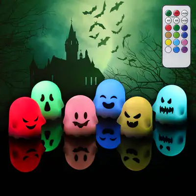 6er Pack Geist Farbwechsel LED Kerzen Fernbedienung Timer Batterie Spooky