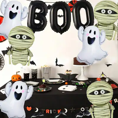 9 Globos Halloween BOO Momia Fantasma Metalicos Grandes Adorno Fiesta