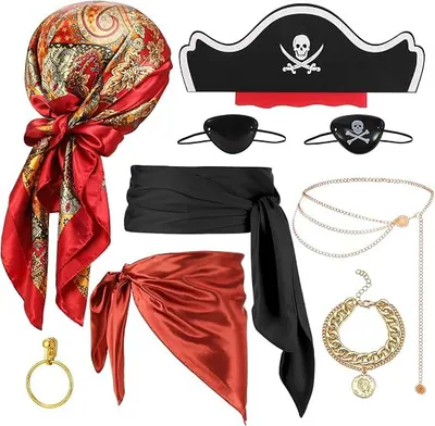 9 Teile Damen Piraten Kostüm Zubehör Set Kopftuch Leder Armband Augenklappe