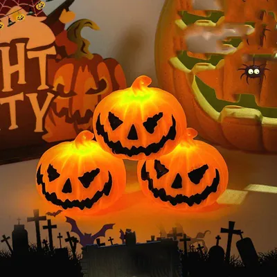 3 Stück Leucht Jack O Laterne Kürbis Halloween Deko LED batteriebetrieben