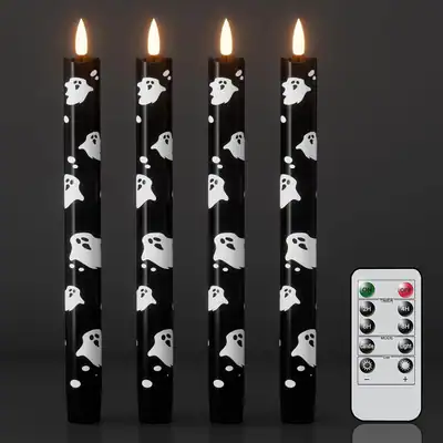 Schwarze Halloween flammenlose Spitzkerzen Echtwachs Batterie Fernbedienung