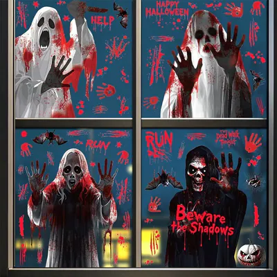 8 Blatt Halloween Fenster Klammern Grusel Geist Tod Blut Aufkleber Innen Deko