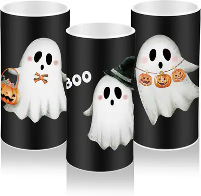 Set Velas De LED Halloween Fantasma Boo Con Luz Bateria Regalo Casa
