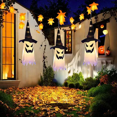 3 Stck. 31,5 Zoll leuchtender Hexenhut hängend Geist Licht Halloween Outdoor