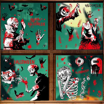 5 Blatt Halloween Fenster Klammern Blut Grusel Geist Aufkleber Klassenzimmer