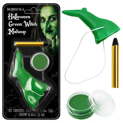 Halloween grün Gesichtsfarbe gefälschte Nase Hexe Make-up Kit Kinder Erwachsene