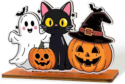 Decoracion Halloween Gato Negro Madera Adorno Mesa Lindo Casa Interieur