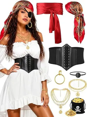 8-teiliges Halloween Piraten Kostüm Set Korsett Gürtel Schal Schärpe Halskette