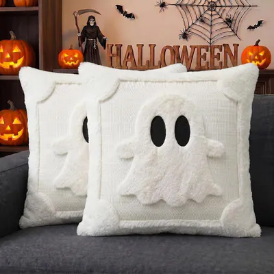 2 Fundas de Cojin Halloween Geist Kissenbezüge 18x18 Plüsch Kunstfell Sofa