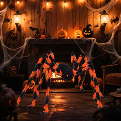 5 Fuß Riesige Halloween Spinne Orange Behaart Gefälschte Spinne Rote Augen Hof