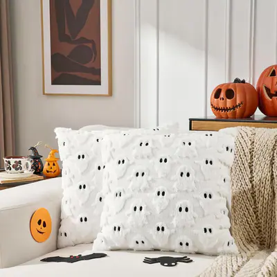 2 Fundas de Cojin Halloween Geist Kissenbezüge 18x18 Plüsch Kunstfell Sofa