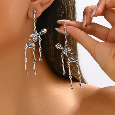 Gothic Skelett Halloween Ohrringe für Damen Unikat Mensch Totenkopf Lustig