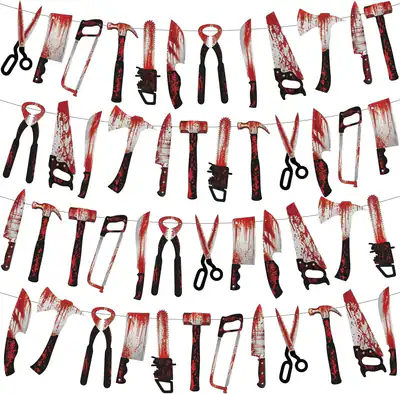 48 Stck. Halloween Blutiges Banner Horror Girlande Stamm oder Leckerli Outdoor