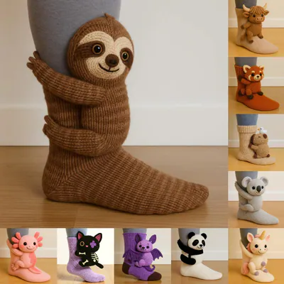 3D süße Tiere Socken Stricktiere Bodensocken Unisex lustig warm Winter Geschenke