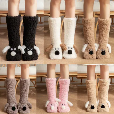 3D Hund dicke Fleece gefütterte Socken Damen Mädchen Winter warm kuschelig