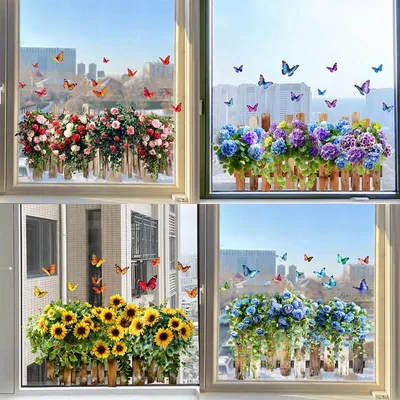 Doppelseitige Rose Schmetterling Zaun Fenster Aufkleber Blumen Fenster statisch