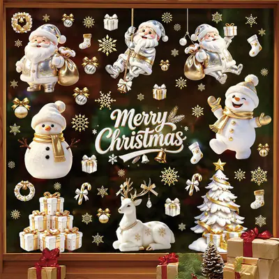 95x Weihnachten Fenster Aufkleber Klammern Gold Splitter Santa Aufkleber Wand