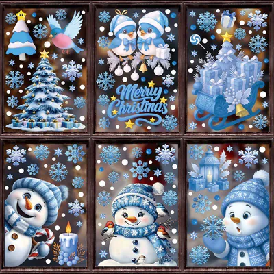 Blau Weihnachten Fenster Aufkleber Klammern Xmas Santa Kunst Aufkleber Wand