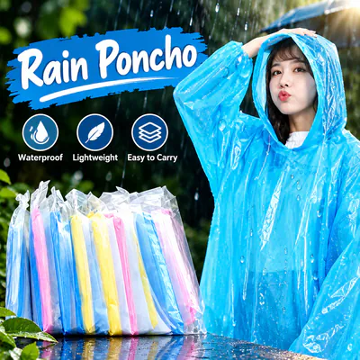 5er Pack Einweg Erwachsene Notfall Wasserdicht Regen Poncho Wandern Mantel