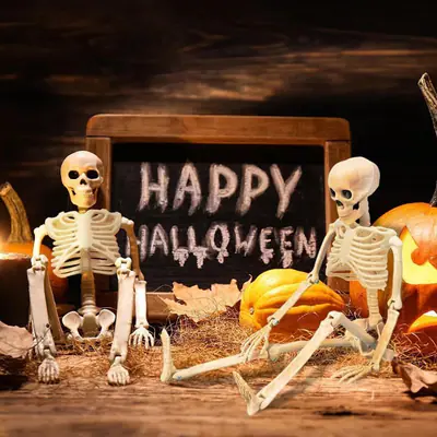 Halloween Skelett Dekorationen 16 Zoll Ganzkörper Mini Skelett bewegliche – neu – Antiquitäten – überwiegend schwarz – Foto…