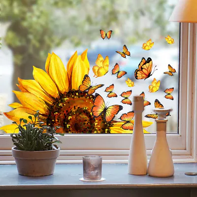 Sonnenblumen Fensterklammern nichtklebende Vinyl Aufkleber Schmetterling Glas