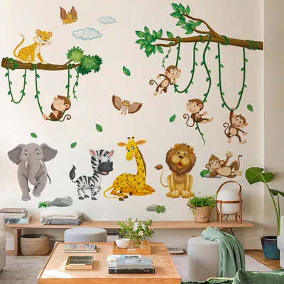 Dschungel Tiere Party Kinderzimmer Deko Kinder abnehmbare Wandaufkleber