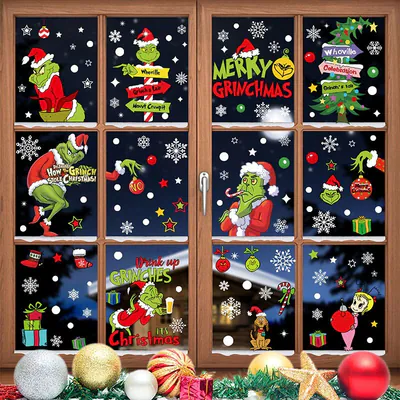 Weihnachten Grinch abnehmbare Fensteraufkleber Xmas Art Abziehbild Wand Home