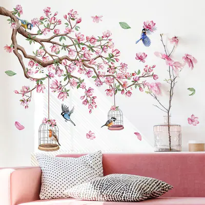 Große rosa Blume Wandaufkleber Zweig Vinyl Aufkleber Wohnzimmer Schlafzimmer