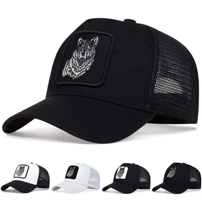 Baseballmütze Wolf bestickt Trucker Mesh Hip Hop atmungsaktiv Snapback Cap