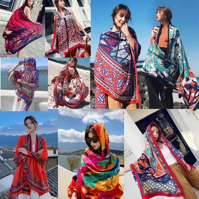 Oversize Boho Schal für Damen Blumen Print Schal Warm Decke Fransen Tuch