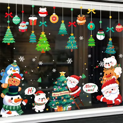 Große Weihnachten Fenster Aufkleber Klammern Xmas Santa Kunst Aufkleber Wand