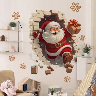 3D Weihnachten Santa Wandaufkleber PVC Wasserdicht Zum Selbermachen Tür Fenster