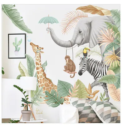 Happy Jungle Tier Aufkleber Giraffe Elefant Wandsticker Kinderzimmer Zimmer Deko