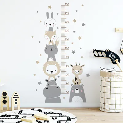 Höhentabelle Wandsticker Happy Smiling Tiere Aufkleber Kinderzimmer