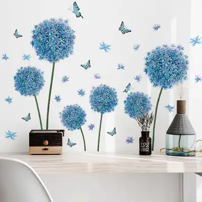 Blaue Pusteblume Blume Wandaufkleber Schmetterling Wandtattoo Wandbild