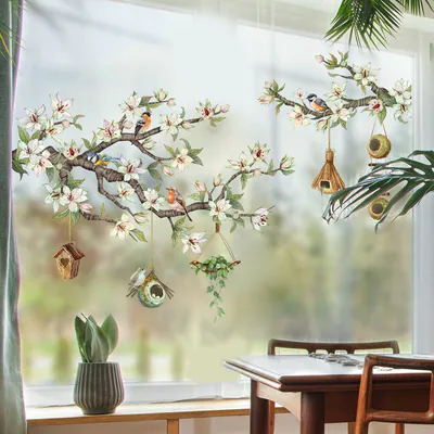 Blume Zweig Fenster Klammern nicht klebend Vögel Aufkleber schöne Glas Aufkleber